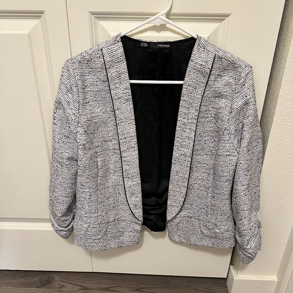 Maurices, Size L, Windowpane Plaid Blazer, White with Black Dots - Picture 1 of 5